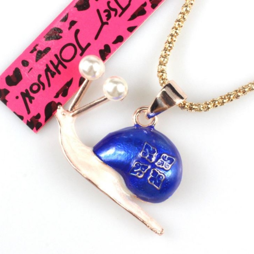 Betsey Johnson Enamel Blue Snail Necklace - Picture 2 of 5